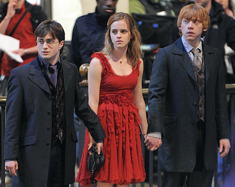 Rupert Grint Emma Watson e Daniel Radcliffe sul set di Londra 