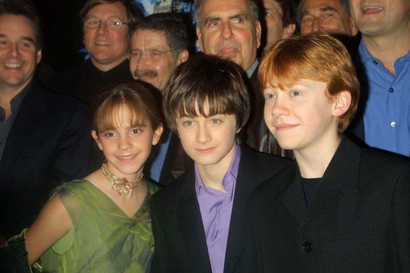 Emma Watson Daniel Radcliffe e Rupert Grint con alcuni produttori alle